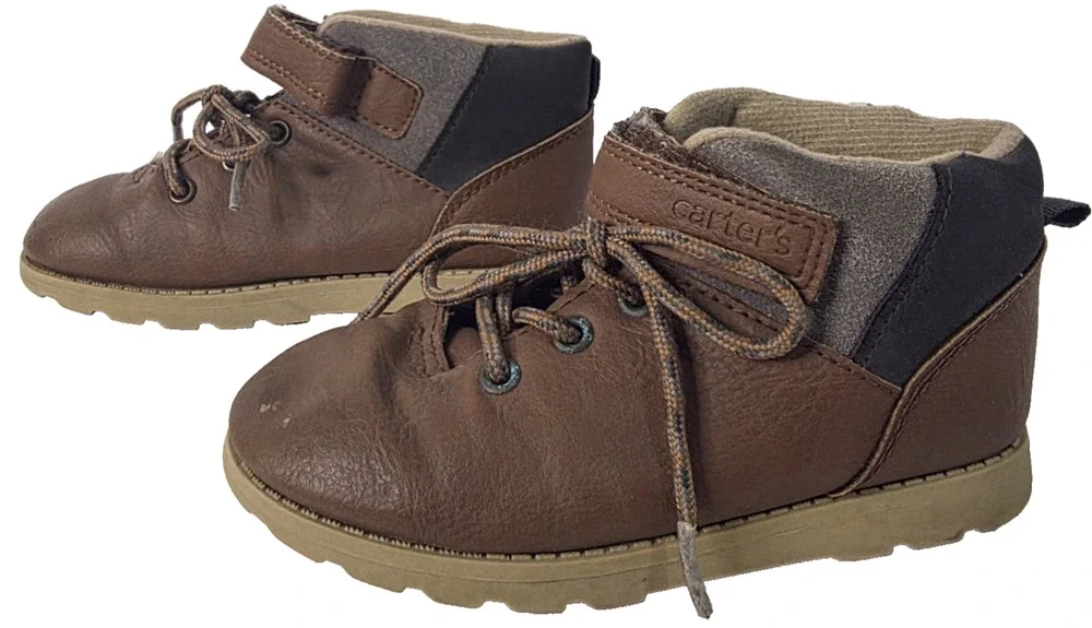 Carter's Kim Boys Size 11 Brown Gray Chukka Ankle Boots Lace Up Hook Loop